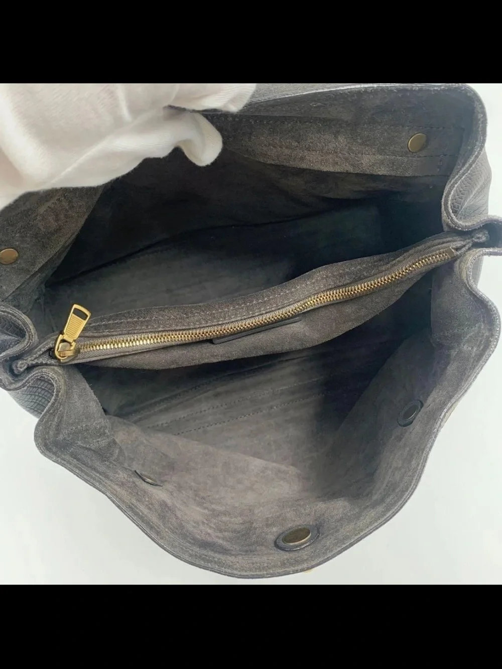 Saint Laurent Dark Gray Textured Leather Shoulder Bag with Gold Hardware